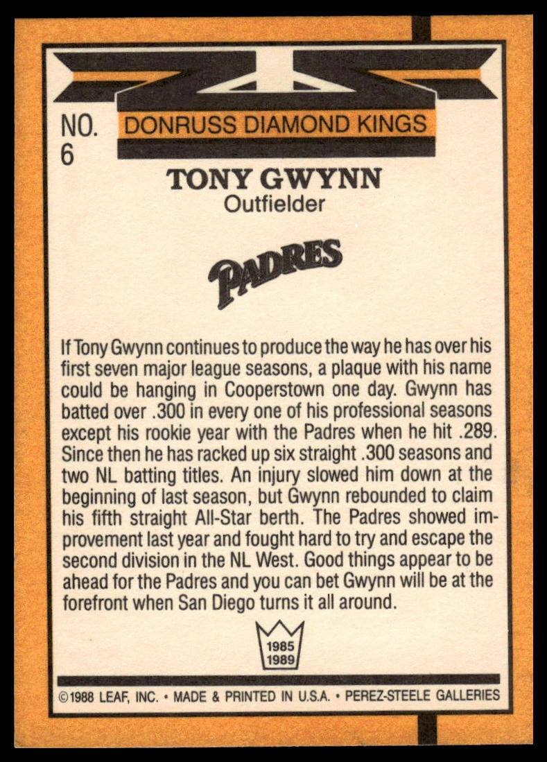 1989 Donruss #6 Tony Gwynn