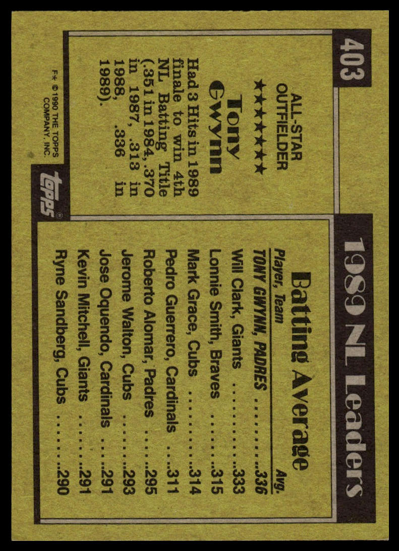 1990 Topps #403 Tony Gwynn