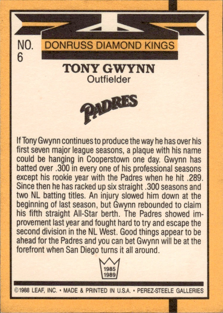 1989 Donruss #6 Tony Gwynn