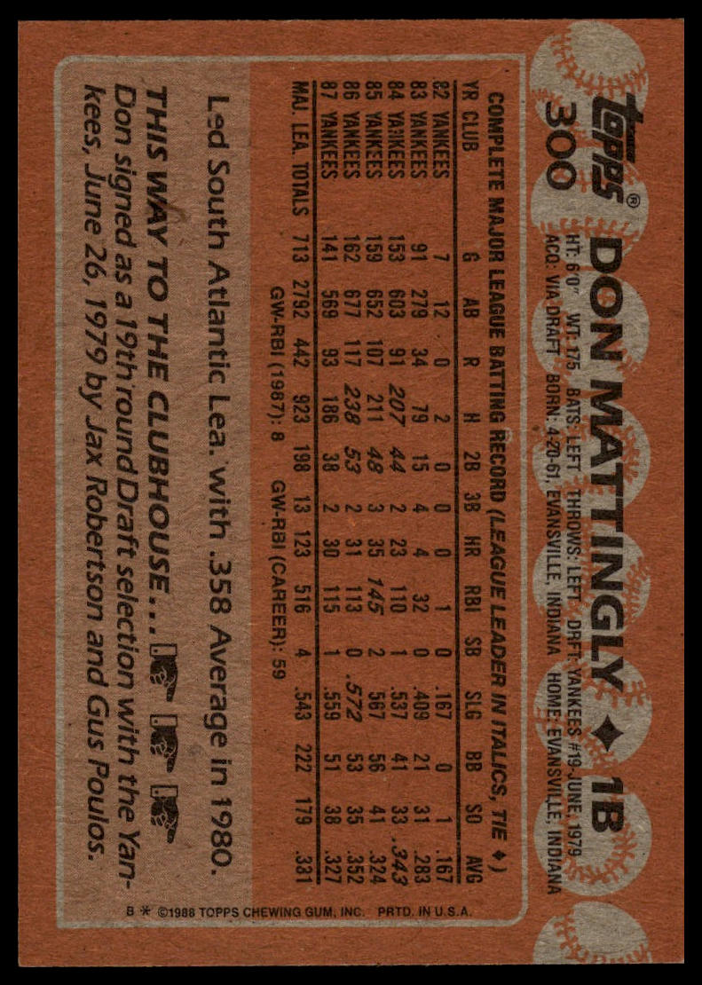 1988 Topps #300 Don Mattingly