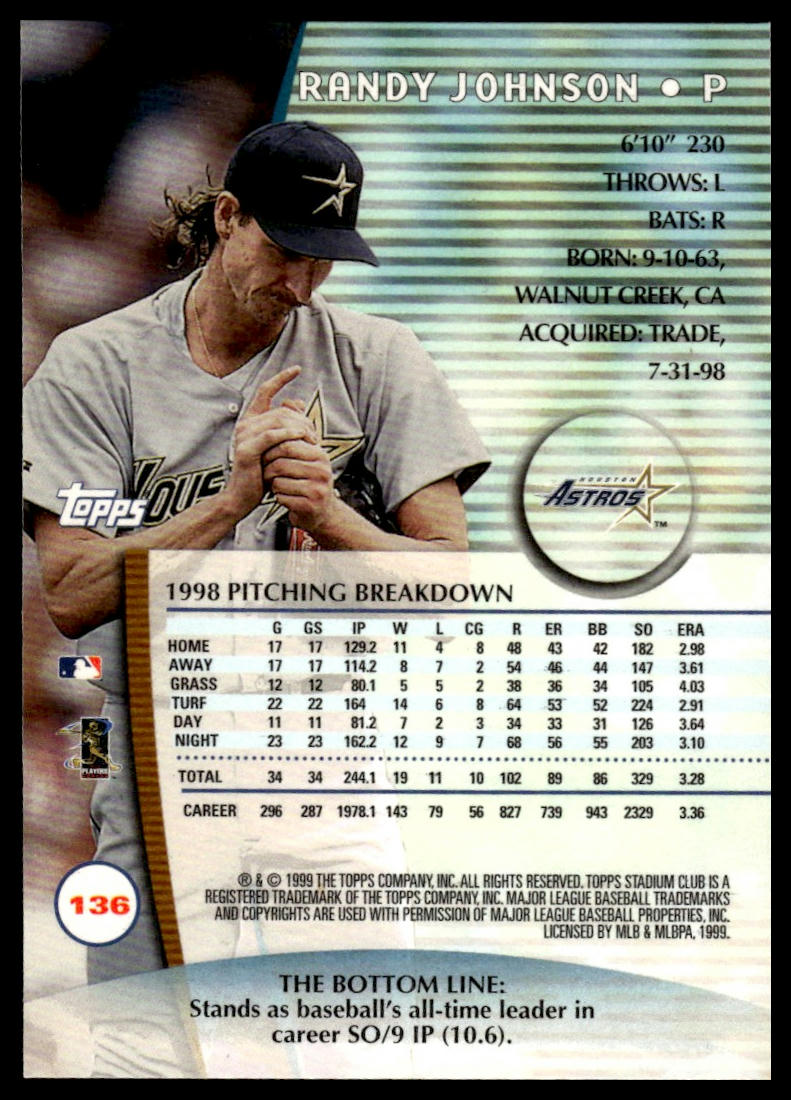 1999 Stadium Club #136 Randy Johnson