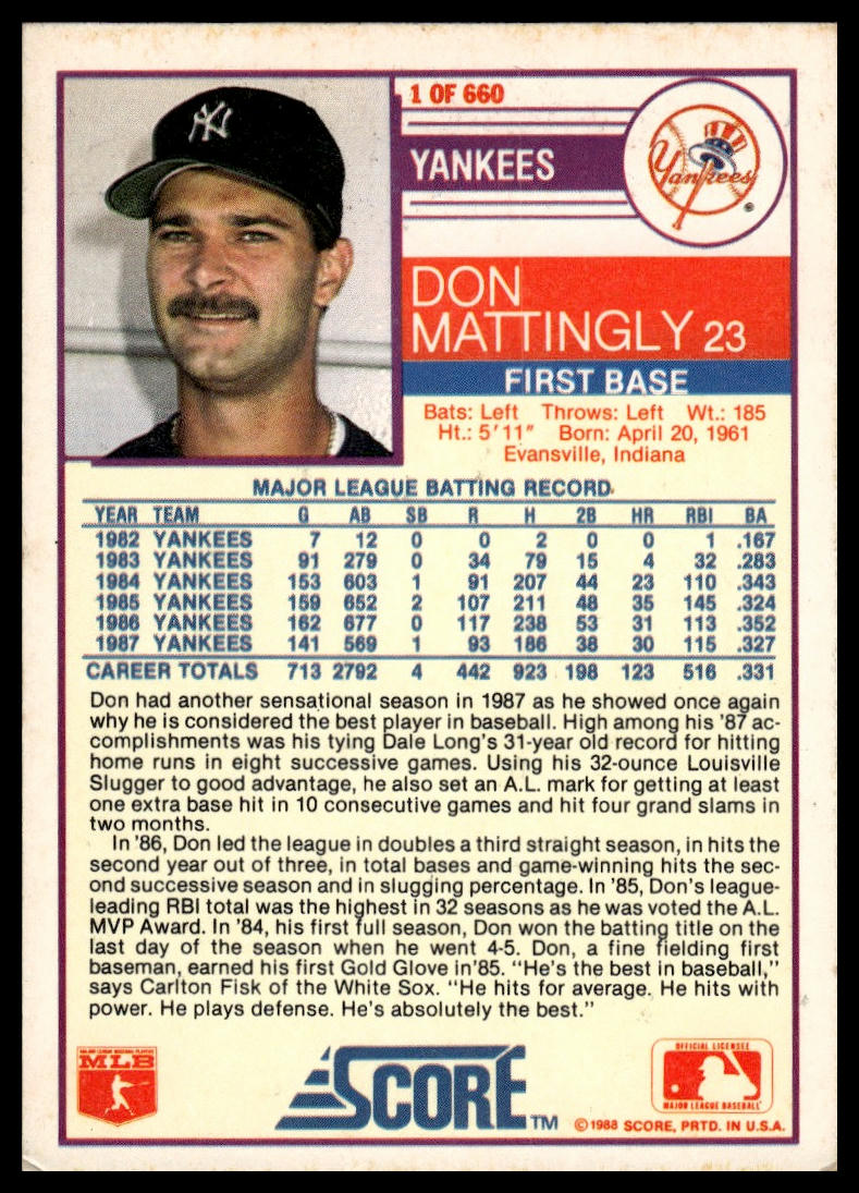 1988 Score #1 Don Mattingly