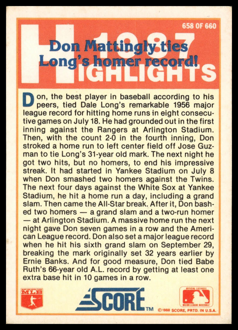 1988 Score #658 Don Mattingly