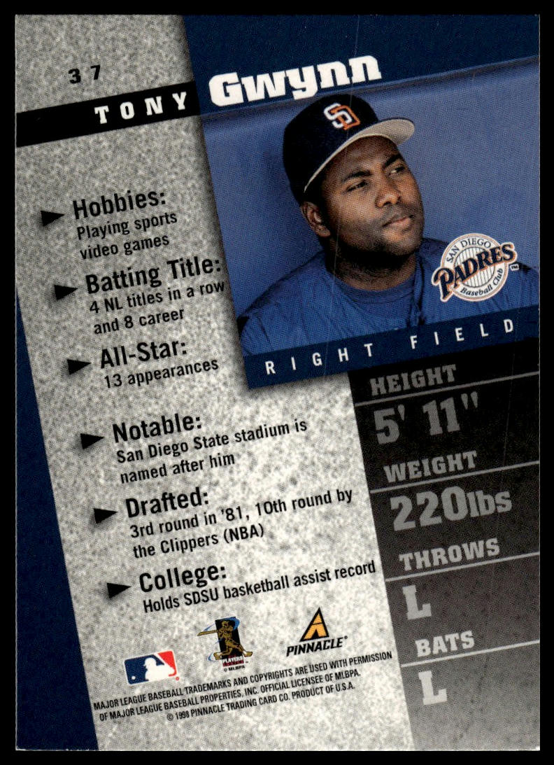 1998 Pinnacle Inside #37 Tony Gwynn