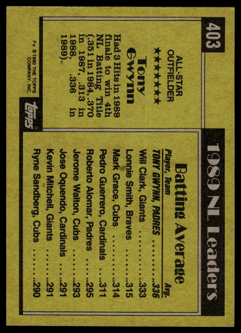 1990 Topps #403 Tony Gwynn