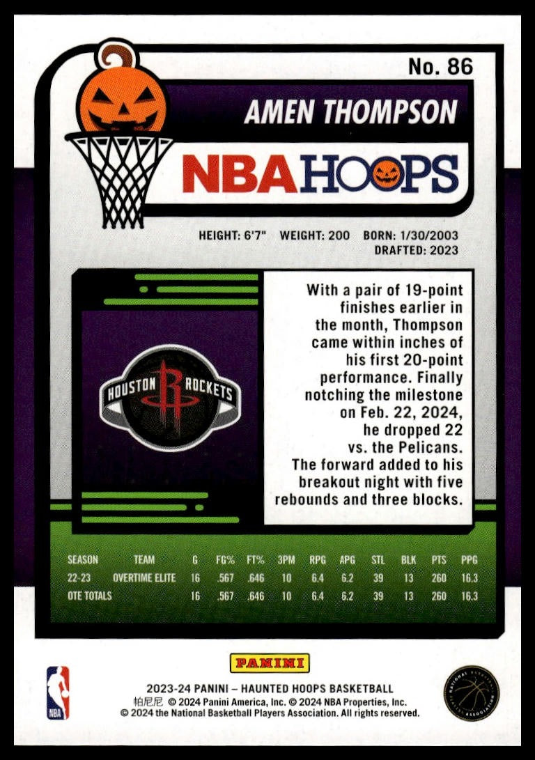 2023-24 Hoops Haunted Hoops #86 Amen Thompson