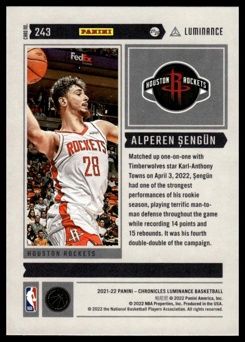 2021-22 Panini Chronicles #243 Alperen Sengun