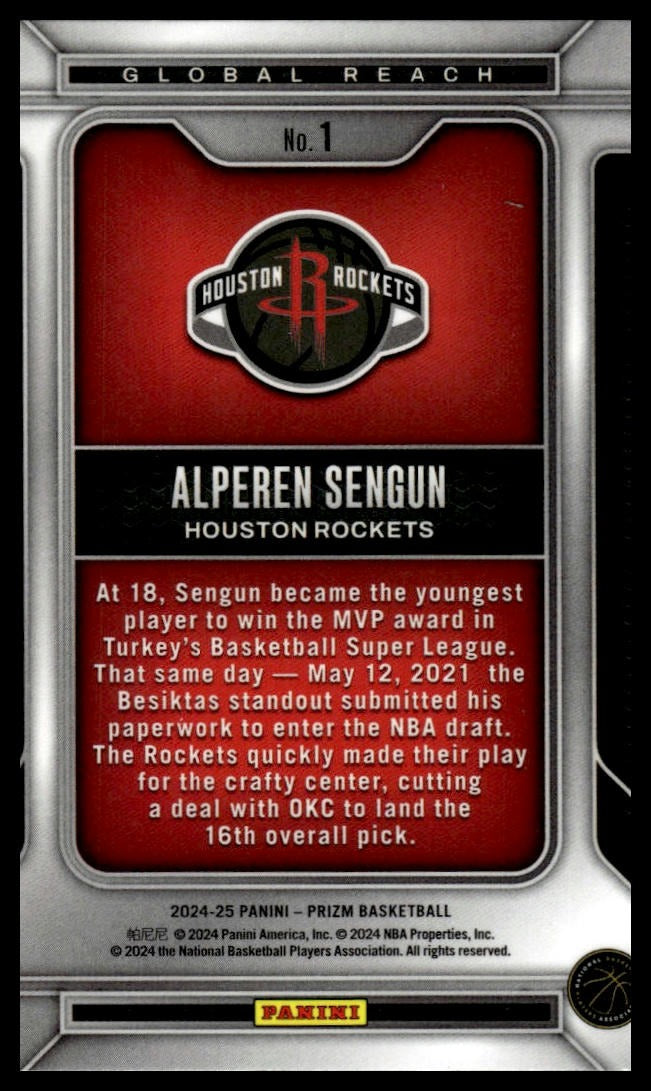 2024-25 Panini Prizm #1 Alperen Sengun Global Reach