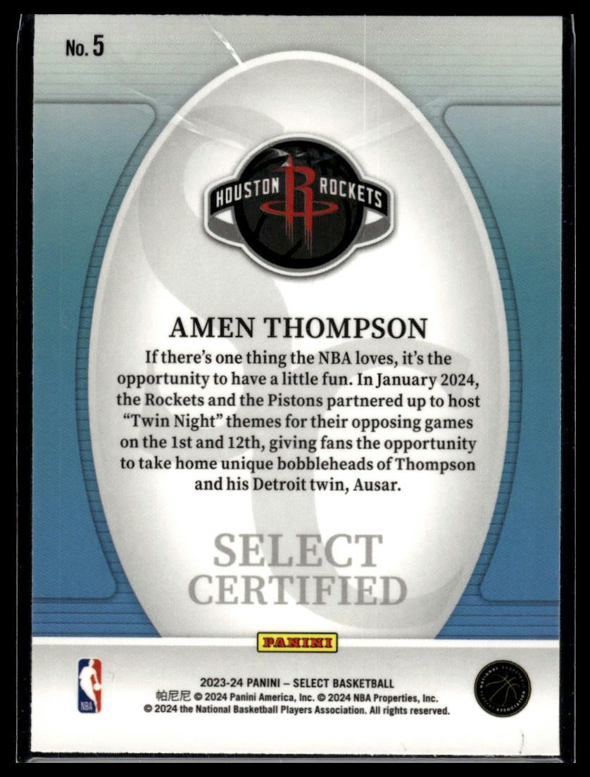 2023-24 Panini Select #5 Amen Thompson Select Certified