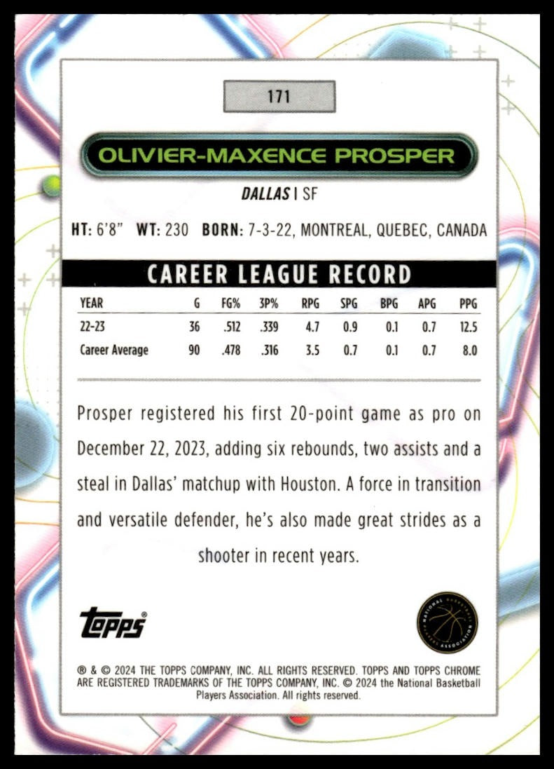 2023-24 Topps Chrome Cosmic #171 Olivier-Maxence Prosper