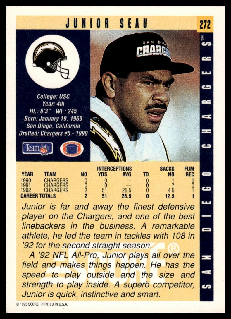 1993 Score #272 Junior Seau