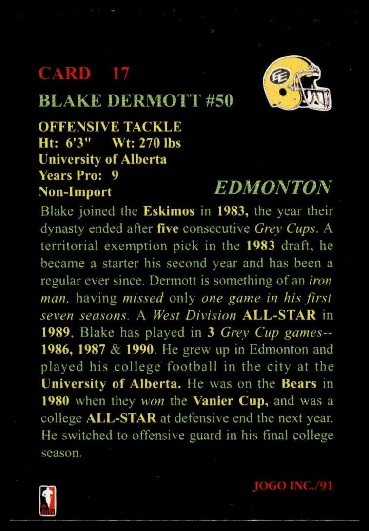 1991 JOGO #17 Blake Dermott