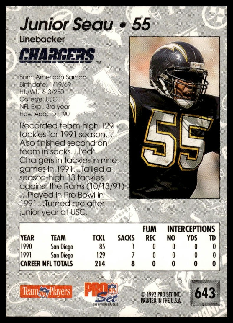 1992 Pro Set #643 Junior Seau
