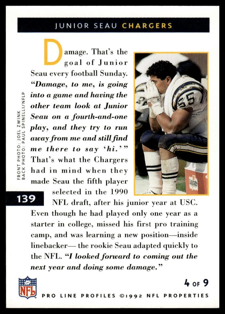 1992 Pro Line Profiles #139 Junior Seau