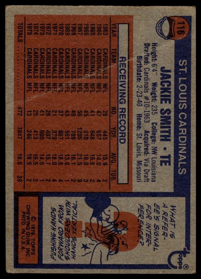 1976 Topps #116 Jackie Smith