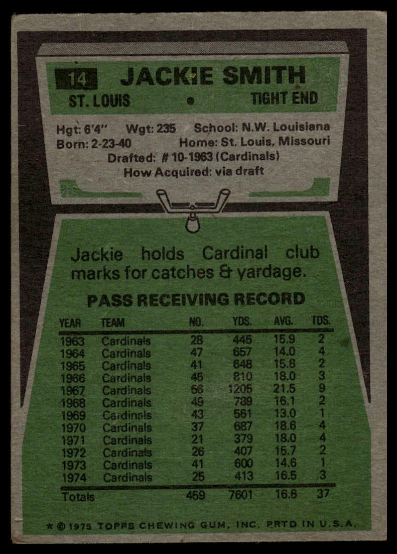 1975 Topps #14 Jackie Smith