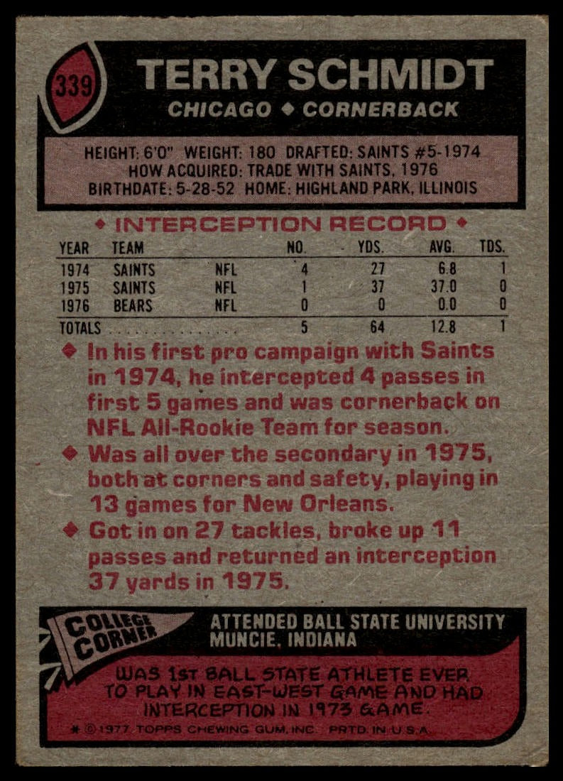 1977 Topps #339 Terry Schmidt