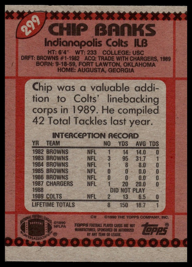 1990 Topps #299b Chip Banks