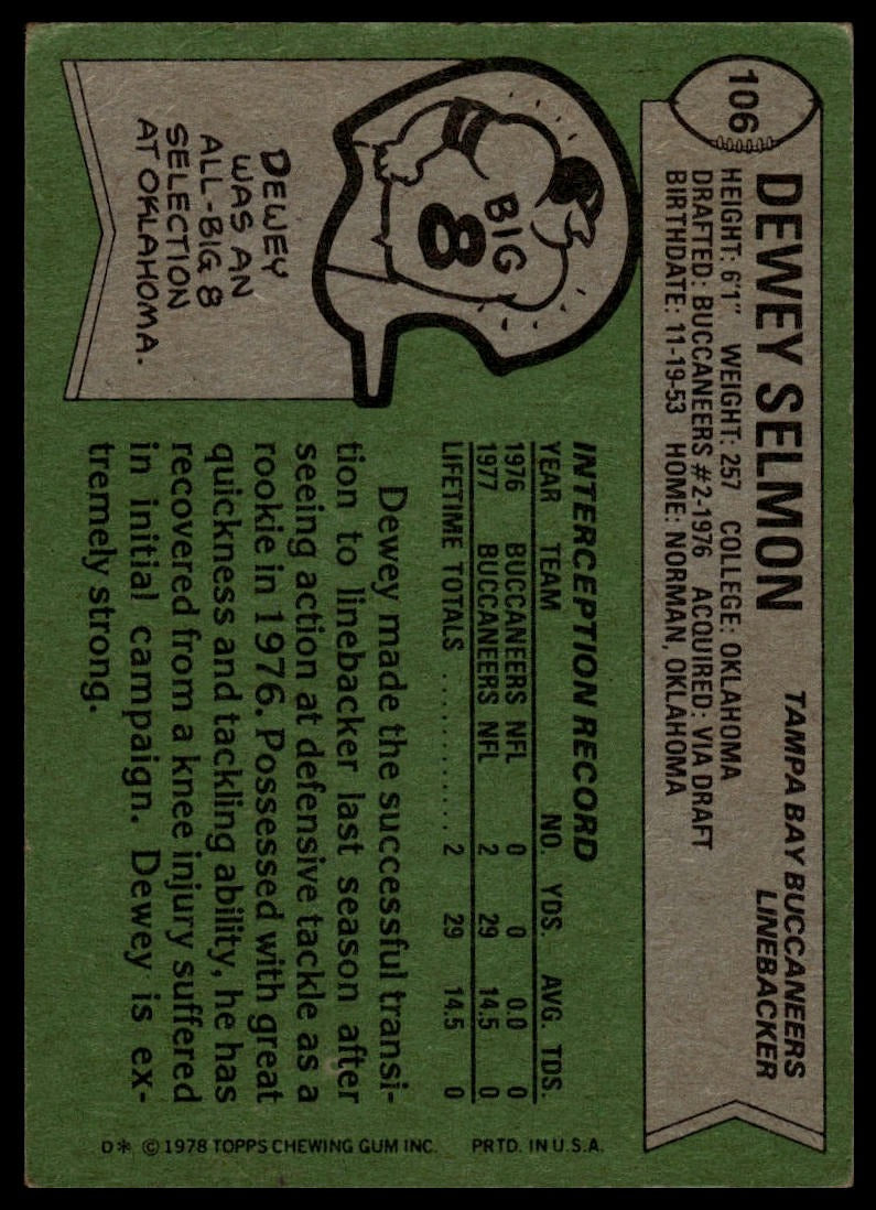 1978 Topps #106 Dewey Selmon