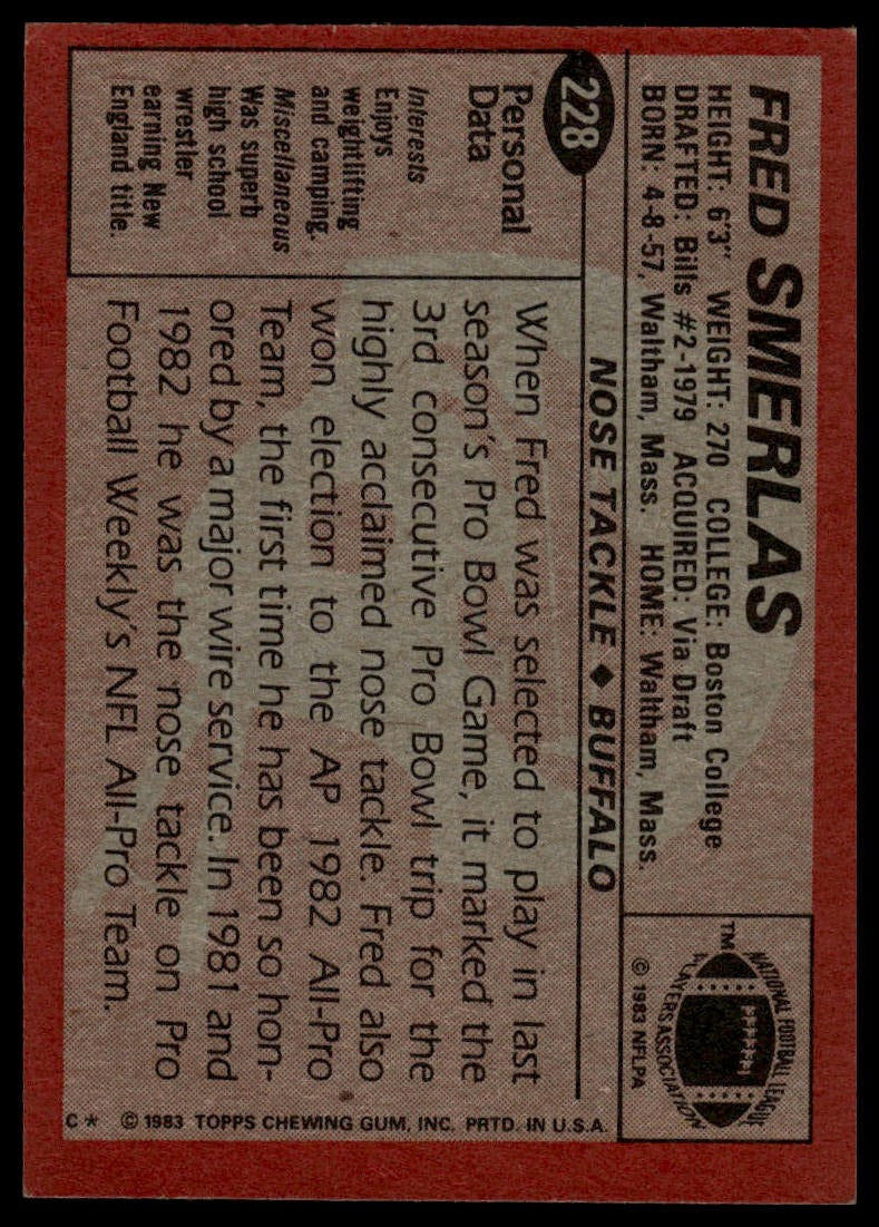 1983 Topps #228 Fred Smerlas