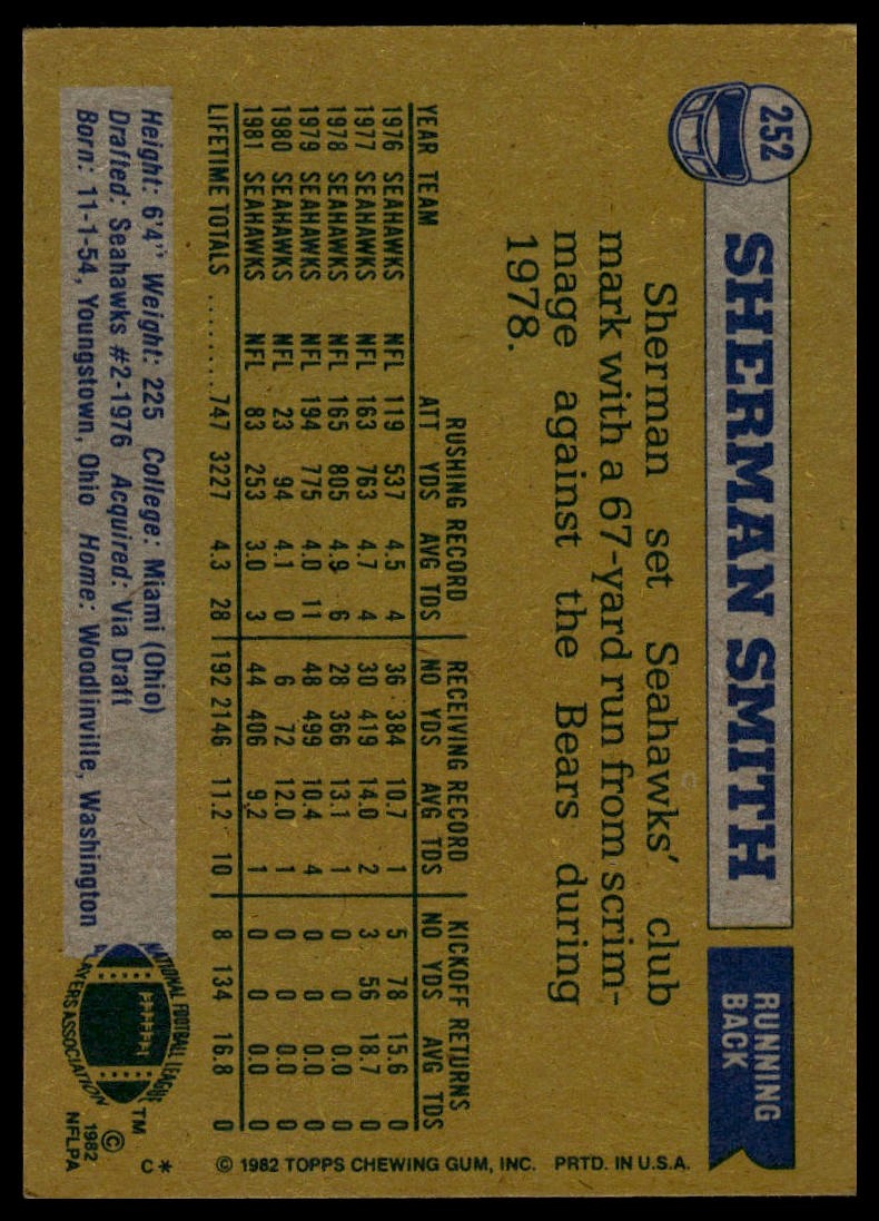 1982 Topps #252 Sherman Smith
