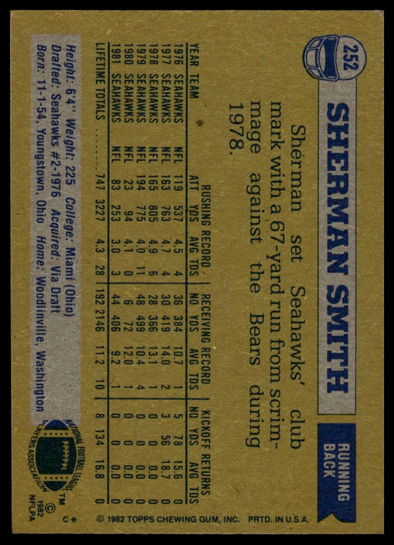 1982 Topps #252 Sherman Smith
