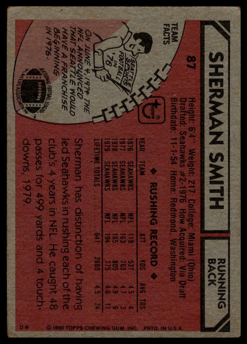 1980 Topps #87 Sherman Smith
