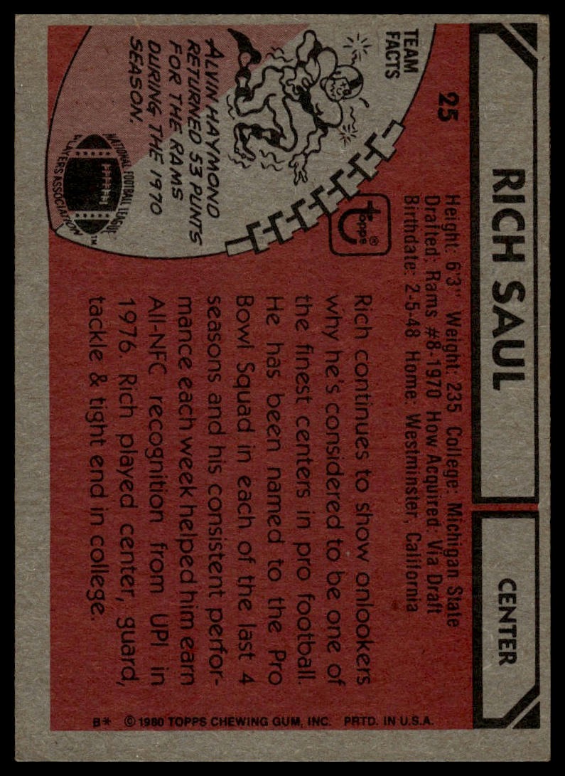 1980 Topps #25 Rich Saul