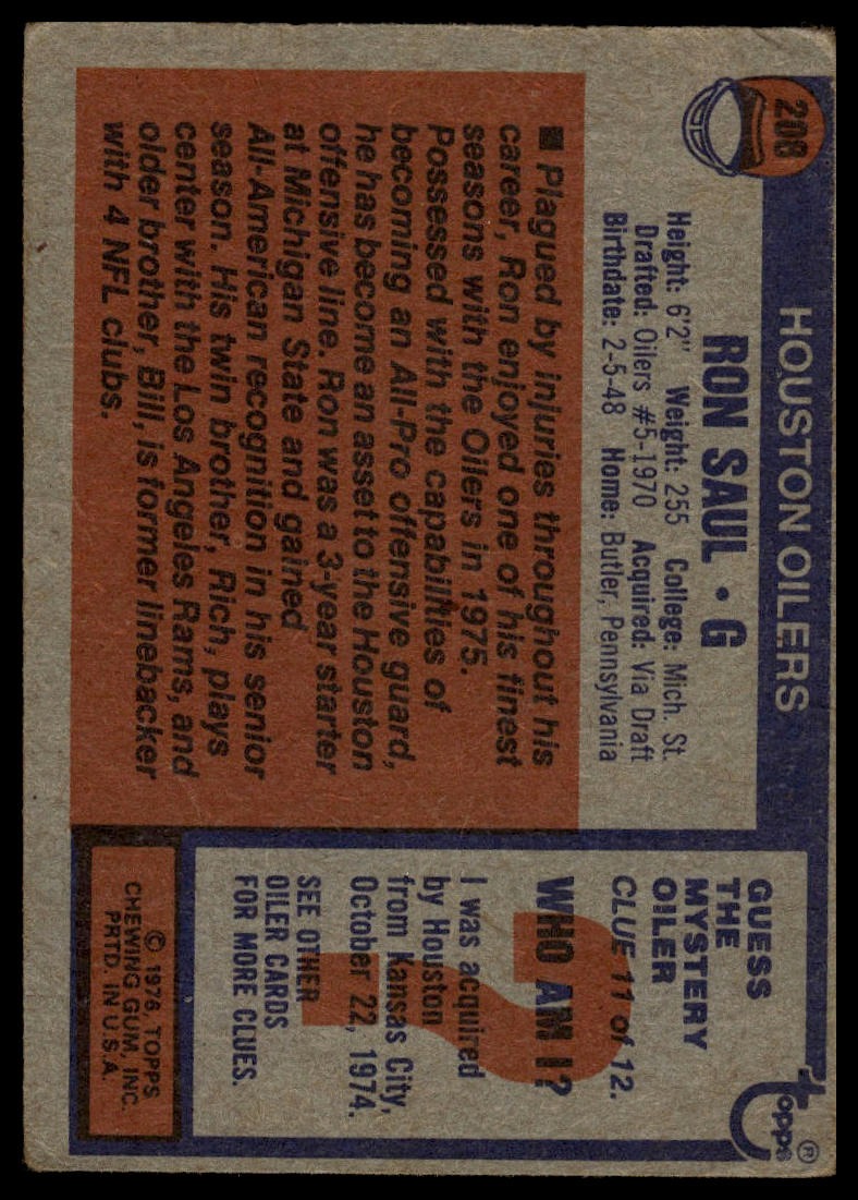 1976 Topps #208 Ron Saul
