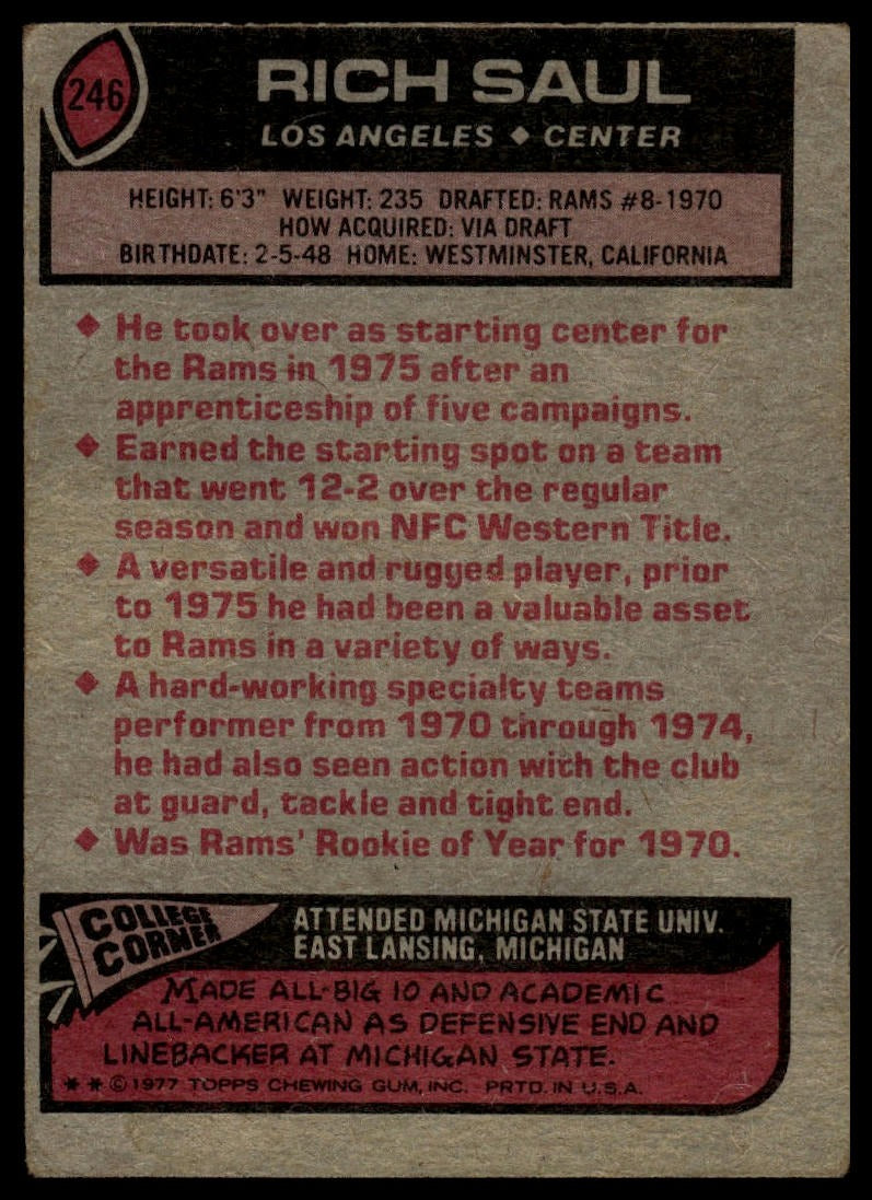 1977 Topps #246 Rich Saul
