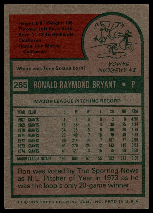 1975 Topps #265 Ron Bryant