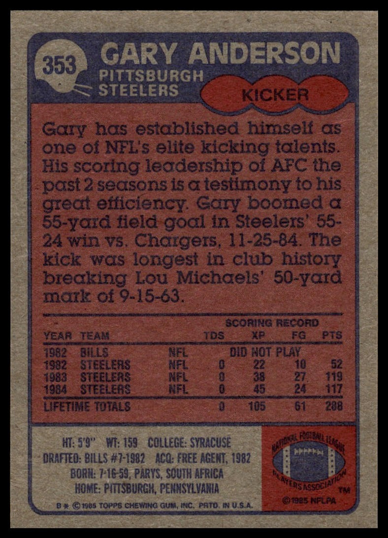 1985 Topps #353 Gary Anderson