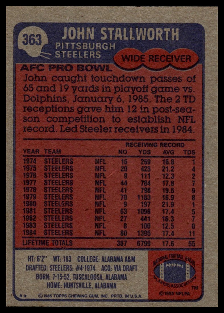 1985 Topps #363 John Stallworth