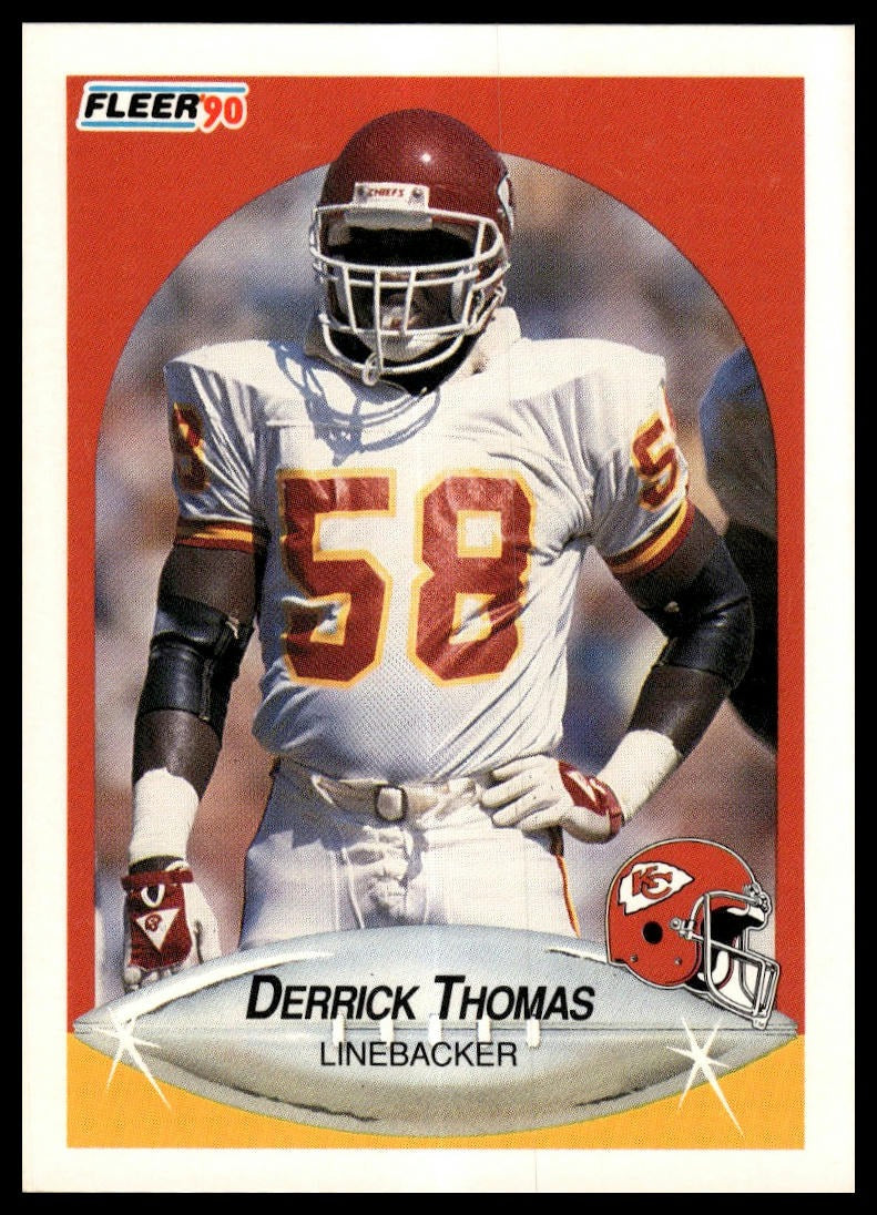 1990 Fleer #209b Derrick Thomas Right edge of A in AFC logo aligned with blue