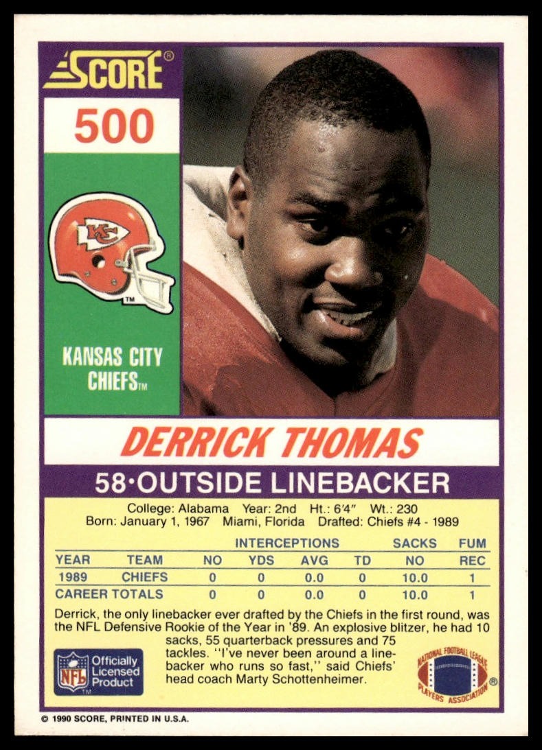 1990 Score #500 Derrick Thomas
