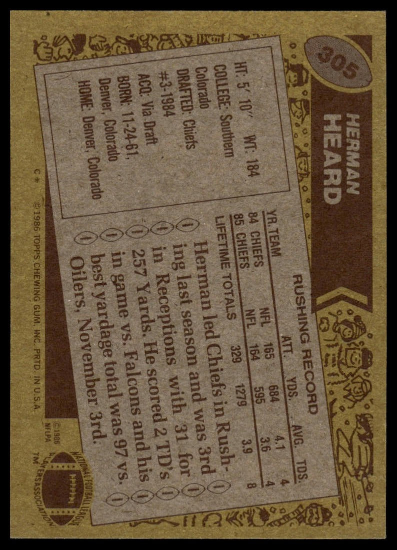 1986 Topps #305b Herman Heard