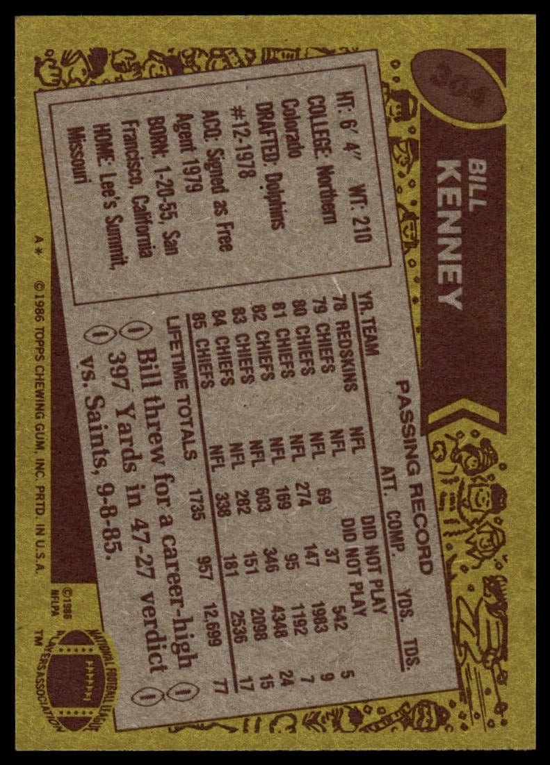 1986 Topps #304 Bill Kenney