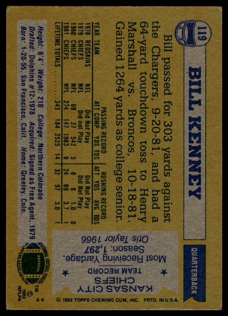 1982 Topps #119 Bill Kenney
