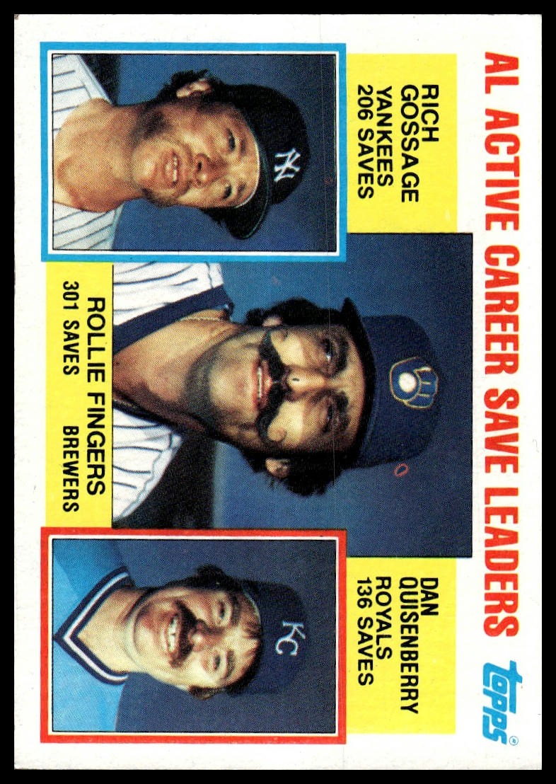 1984 Topps #718 AL Active Career Save Leaders Fingers Gossage Quisenberry