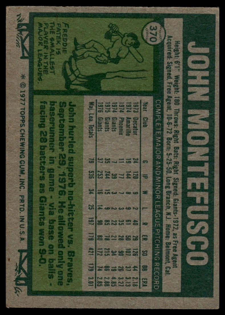 1977 Topps #370 John Montefusco