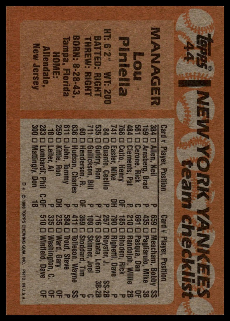 1988 Topps #44 Lou Piniella