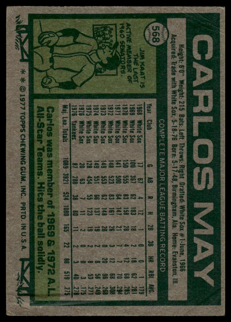 1977 Topps #568 Carlos May