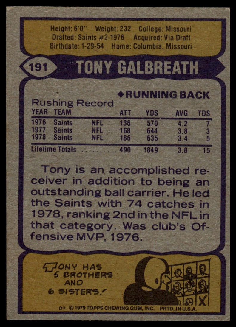 1979 Topps #191 Tony Galbreath
