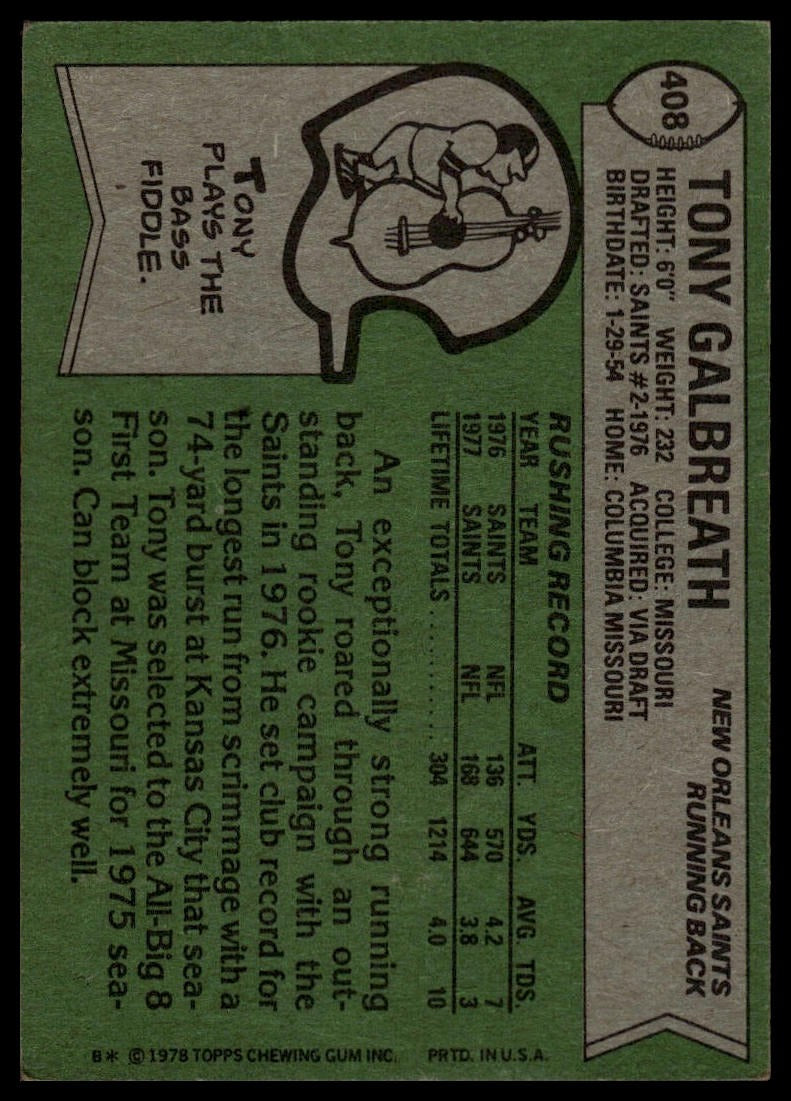 1978 Topps #408 Tony Galbreath