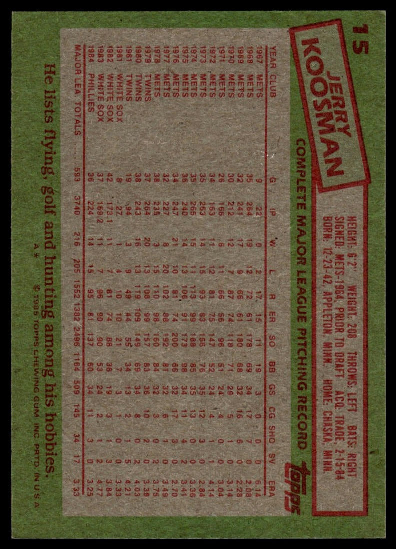 1985 Topps #15 Jerry Koosman