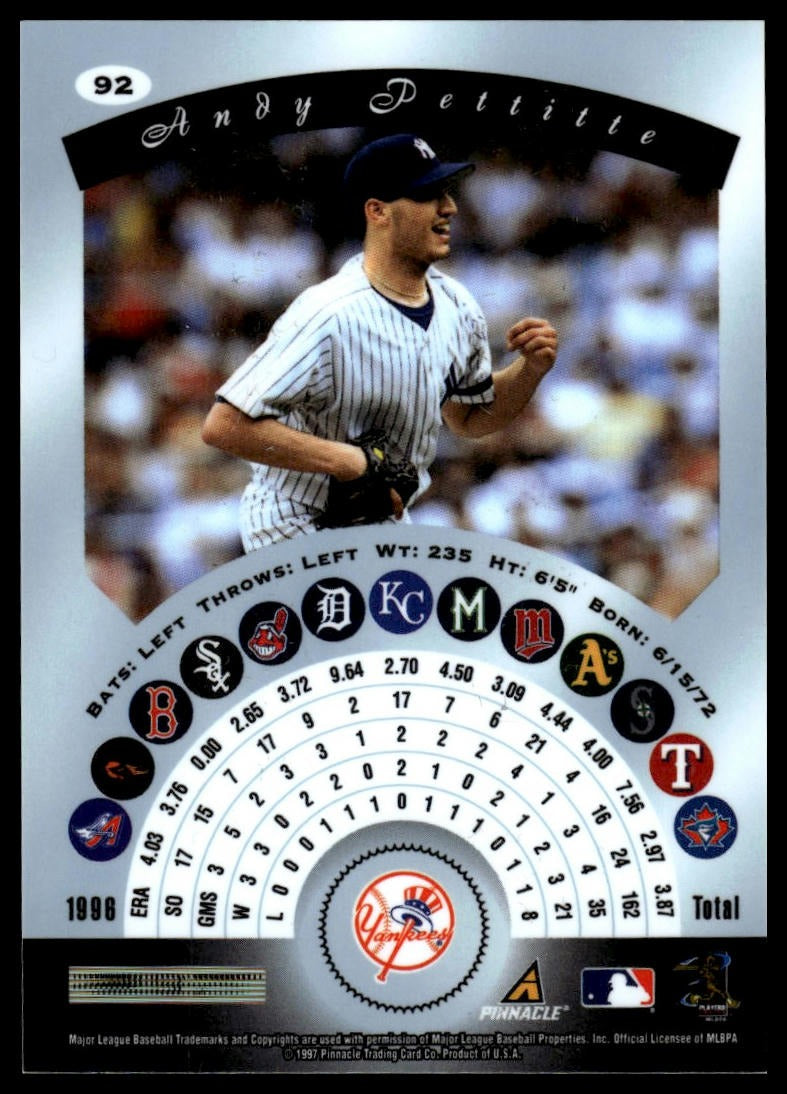 1997 Pinnacle Certified #92 Andy Pettitte