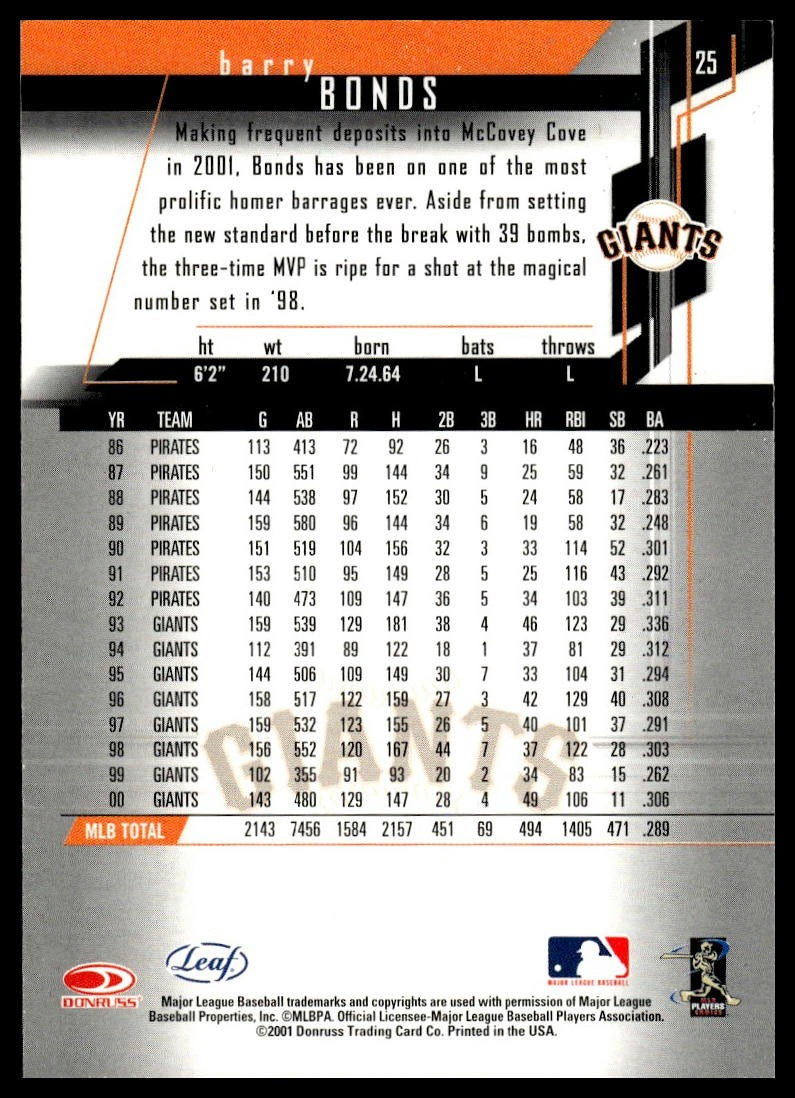 2001 Leaf Rookies & Stars #25 Barry Bonds