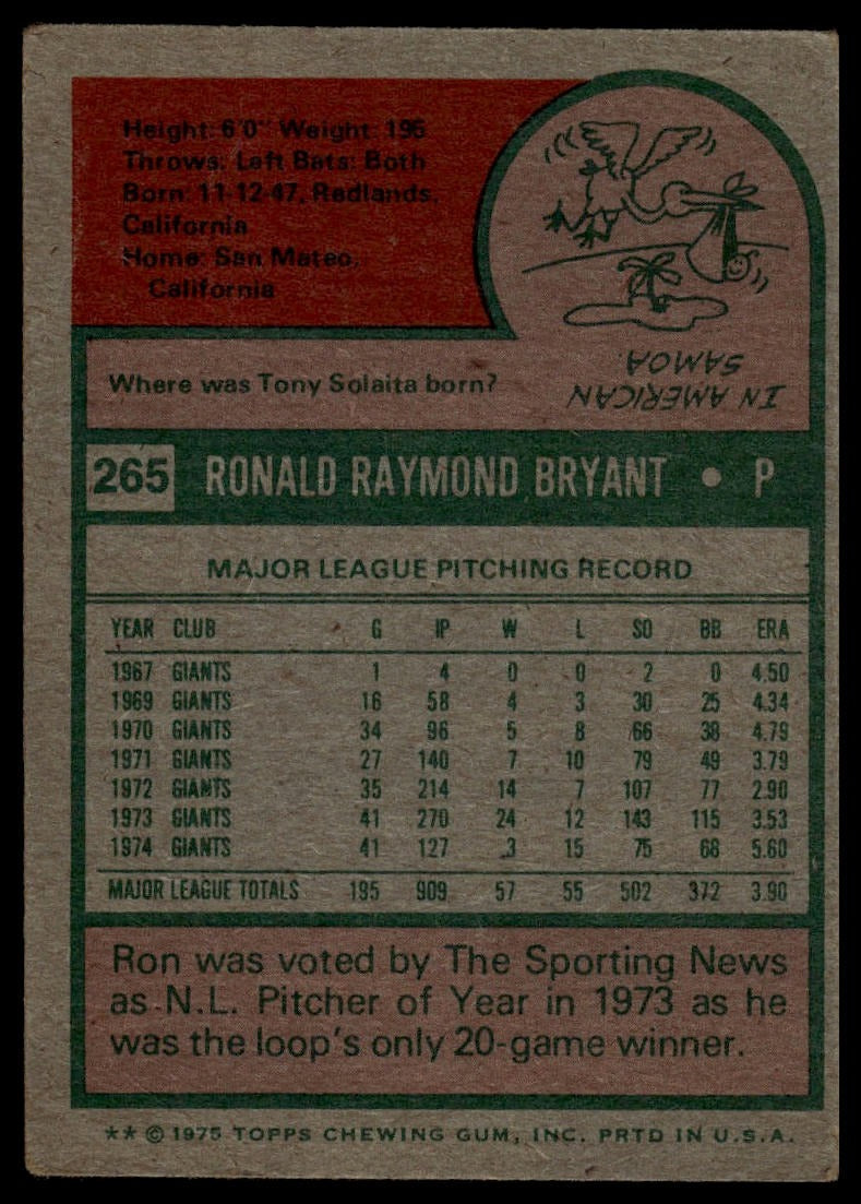 1975 Topps #265 Ron Bryant