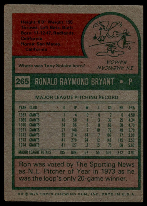 1975 Topps #265 Ron Bryant