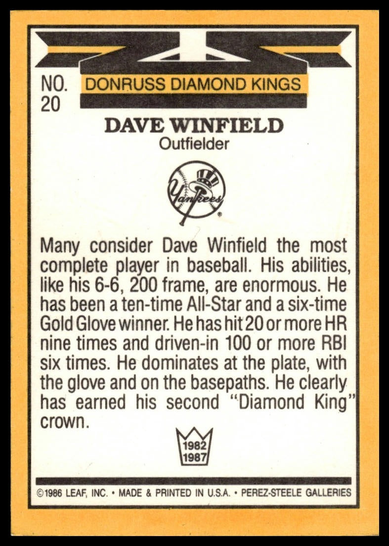1987 Donruss #20 Dave Winfield